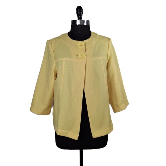 Cute Bright Yellow Light Boxy ¾ Sleeve Relaxed Blazer Jacket Sz 12 Unlined - Picture 6 of 12